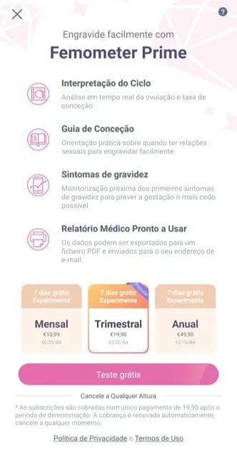 Femometer app instruções